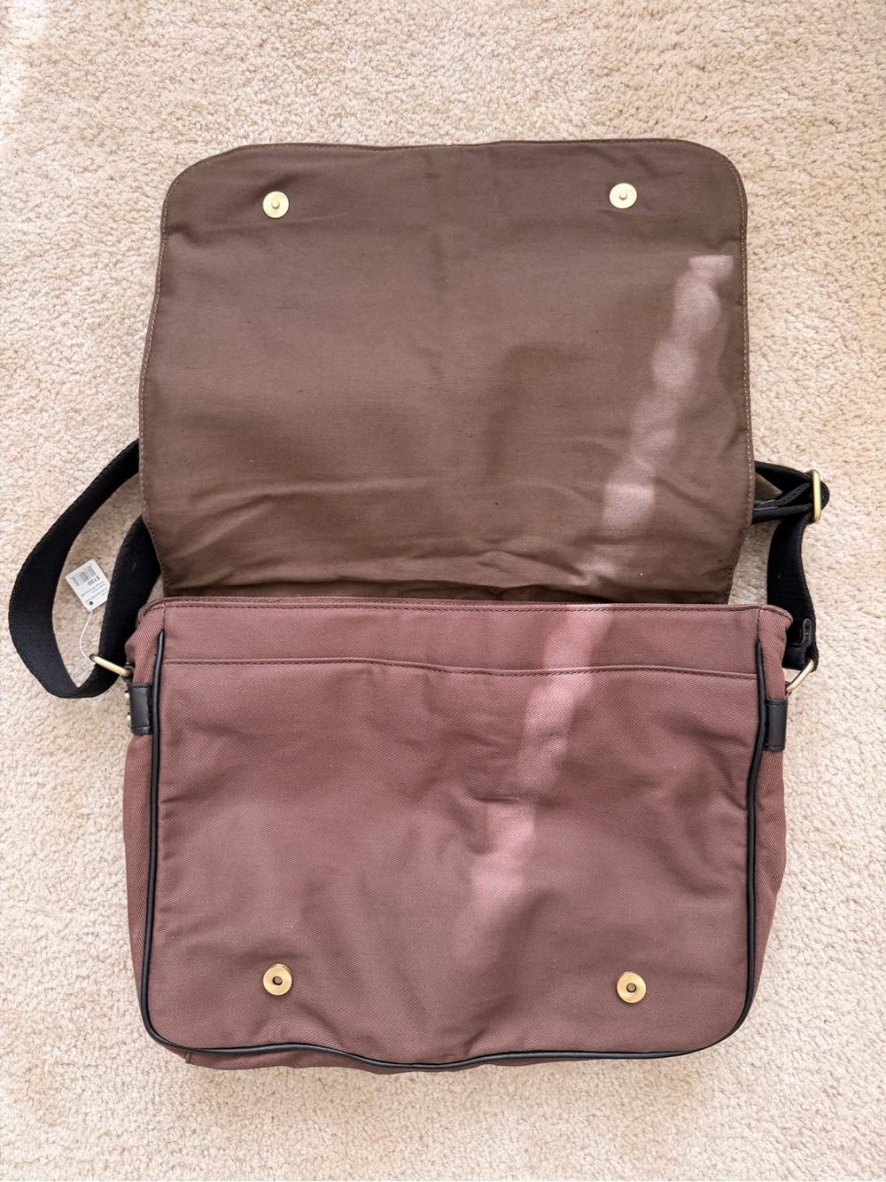 J. Crew Brown Canvas Messenger Bag with Black Strap - Picture 2 of 3